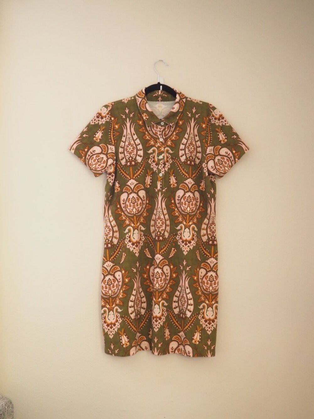 Spartina 449 Devin Polo Mercer House Damask Olive Short Sleeve Dress sz L - Picture 4 of 9